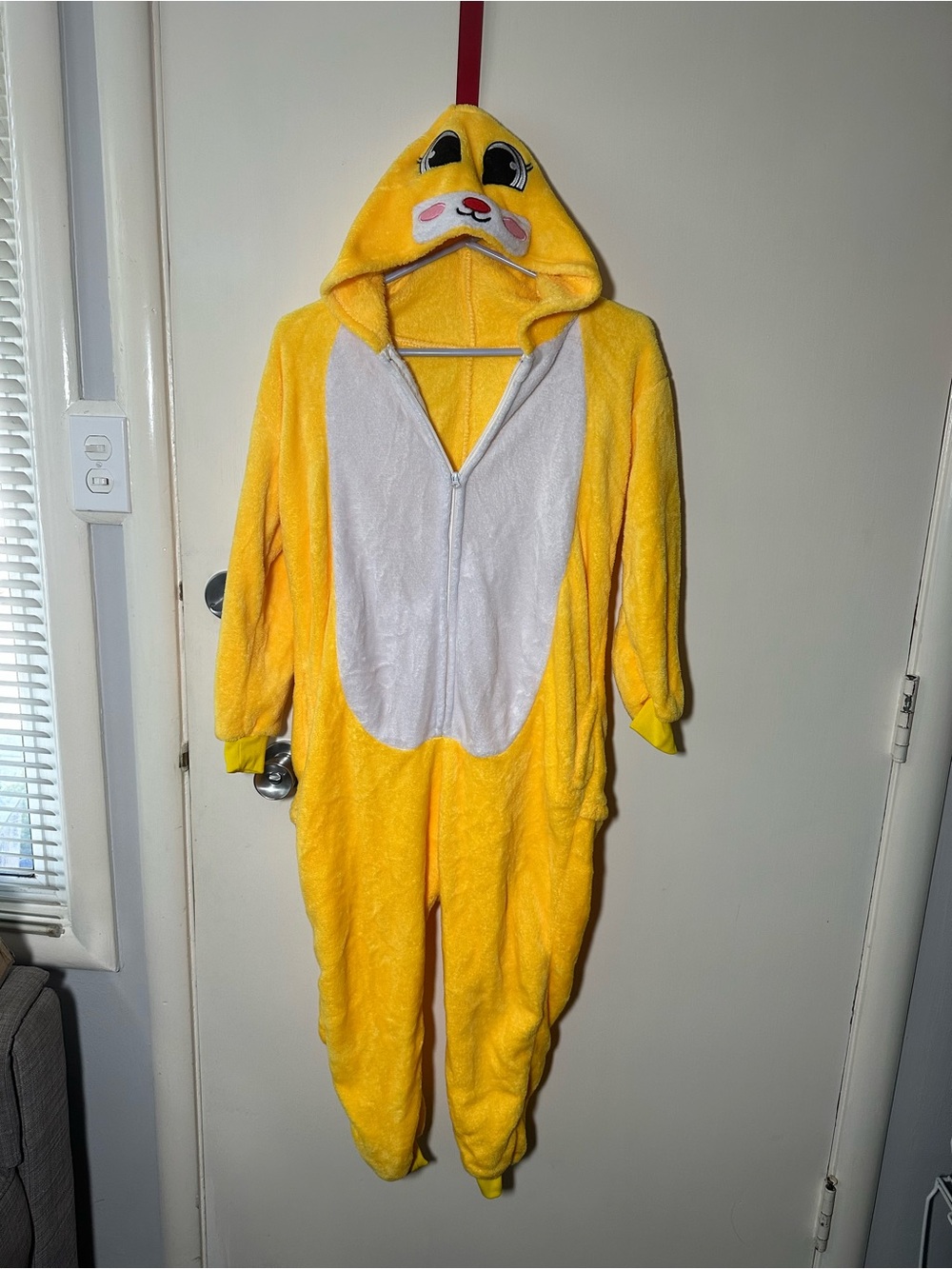 Yellow Plush Hooded Kids One-Piece with Face Hood